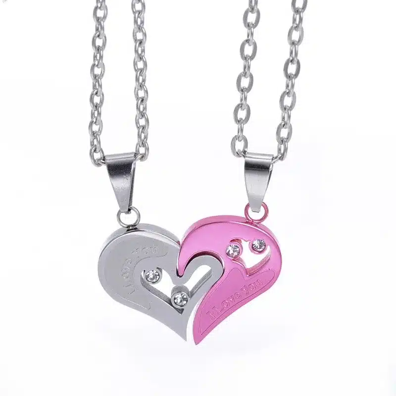 2pcs Heart-shape "I Love You" Stainless Steel Couple Lovers Half Heart Pendant Necklace Puzzle pendant necklace(One Pair) 27