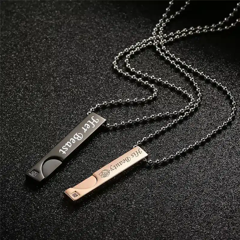 V.Ya "His Angel & Her Demon,Beauty & Beast,His King & His Queen"Love Heart Couple Necklaces Stainless Steel Women Gifts Dropship 22