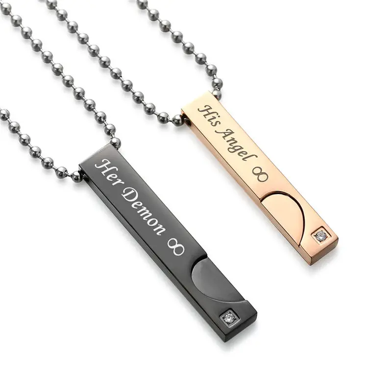 V.Ya "His Angel & Her Demon,Beauty & Beast,His King & His Queen"Love Heart Couple Necklaces Stainless Steel Women Gifts Dropship 25