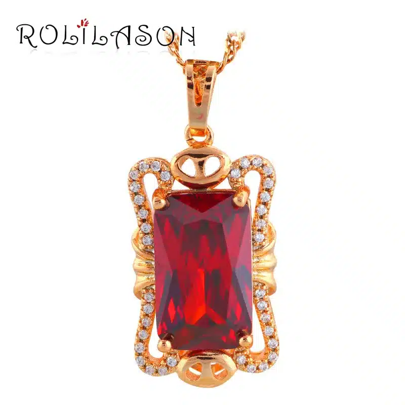 ROLILASON New Designer Brand Romantic Pink Zircon Gold Tone Fashion Jewelry Pendant for Lover LNS637 8