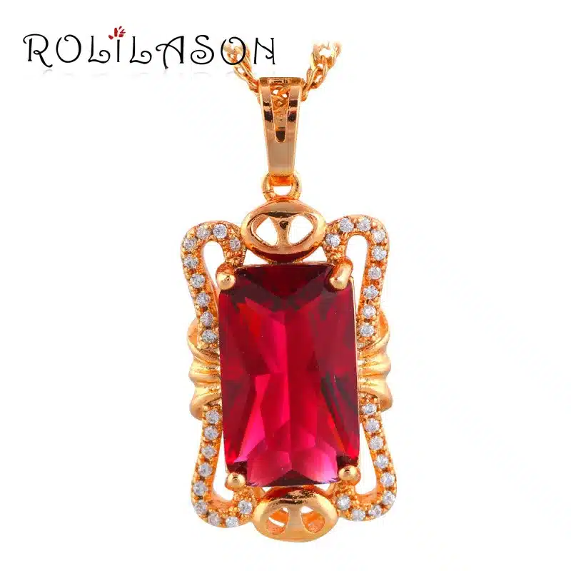 ROLILASON New Designer Brand Romantic Pink Zircon Gold Tone Fashion Jewelry Pendant for Lover LNS637 12