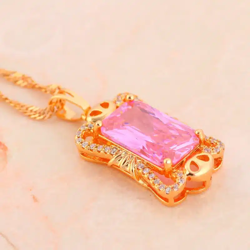 ROLILASON New Designer Brand Romantic Pink Zircon Gold Tone Fashion Jewelry Pendant for Lover LNS637 5