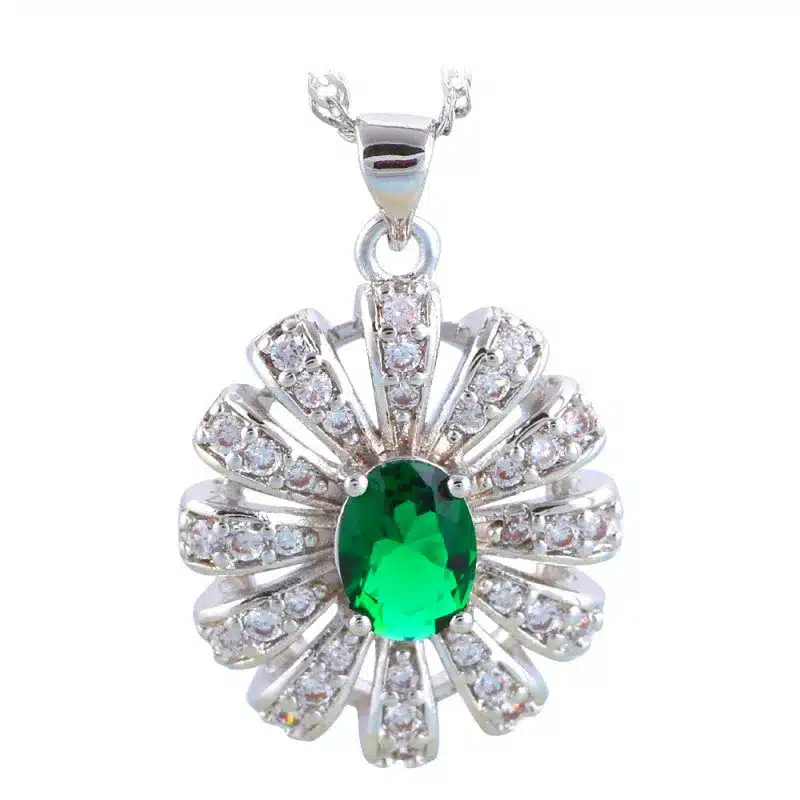 ROLILASON High Quality Green Peridot Silver Stamped Sets Earring /Necklace/Pendant/ Rings Fashion Jewelry for Lover JS685 5