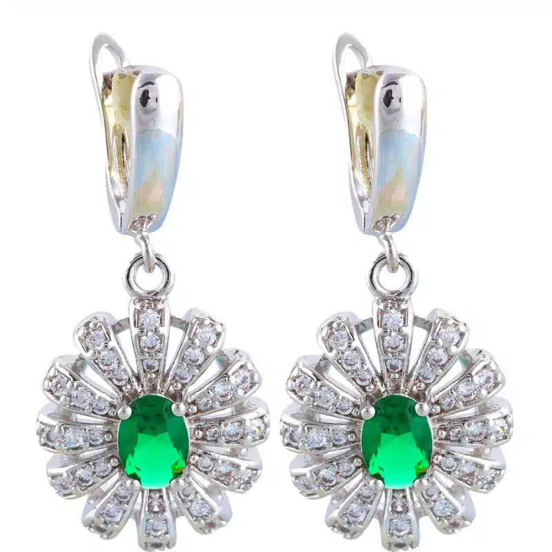 ROLILASON High Quality Green Peridot Silver Stamped Sets Earring /Necklace/Pendant/ Rings Fashion Jewelry for Lover JS685 6