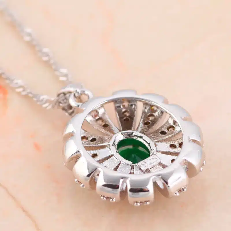 ROLILASON High Quality Green Peridot Silver Stamped Sets Earring /Necklace/Pendant/ Rings Fashion Jewelry for Lover JS685 8