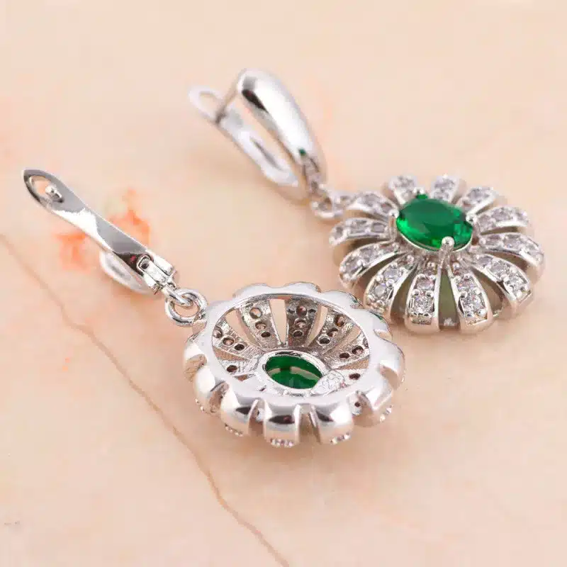 ROLILASON High Quality Green Peridot Silver Stamped Sets Earring /Necklace/Pendant/ Rings Fashion Jewelry for Lover JS685 9