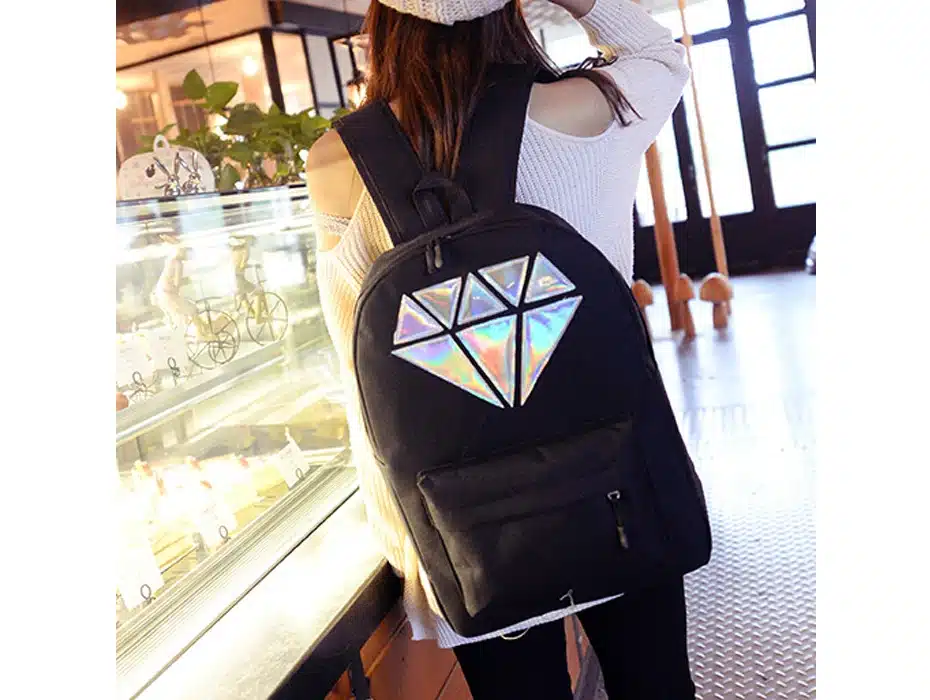 Women Backpack For Teenagers Girls Boy Laptop Holographic Silver Diamond School Bag Unisex Female Men Brand Casual Big Backpacks 8