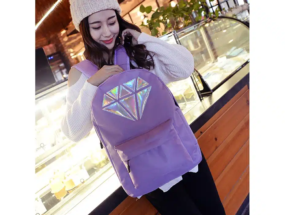 Women Backpack For Teenagers Girls Boy Laptop Holographic Silver Diamond School Bag Unisex Female Men Brand Casual Big Backpacks 9