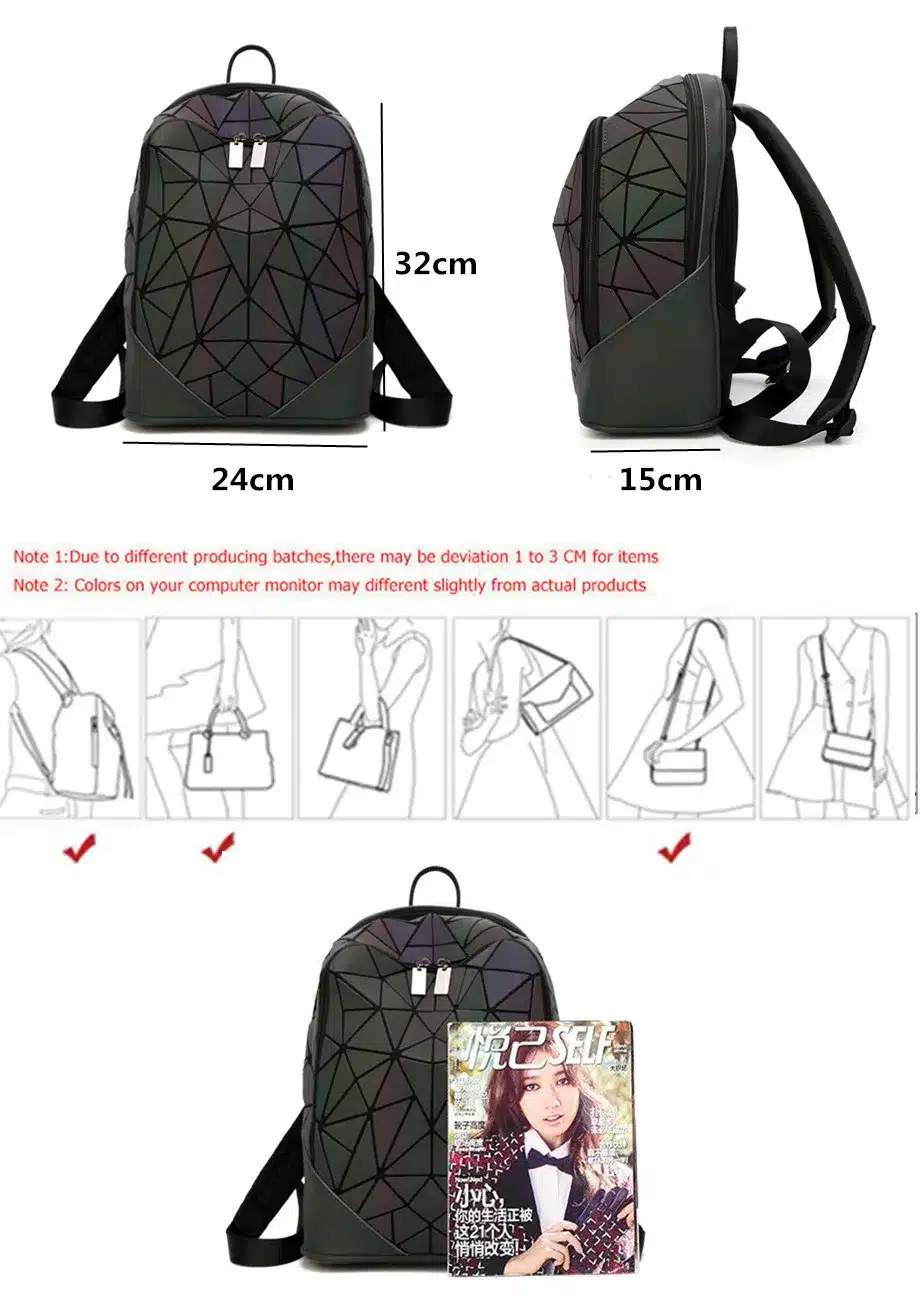 JOOZ Fashion Women backpack PVC geometric luminous backpack 2017 new Travel Bags for School Back Pack holographic backpacks 4