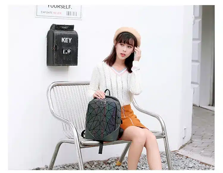 JOOZ Fashion Women backpack PVC geometric luminous backpack 2017 new Travel Bags for School Back Pack holographic backpacks 7