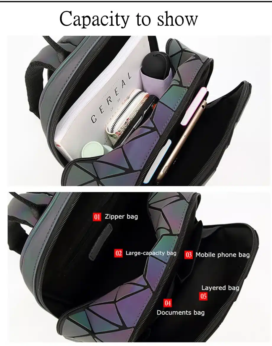JOOZ Fashion Women backpack PVC geometric luminous backpack 2017 new Travel Bags for School Back Pack holographic backpacks 22
