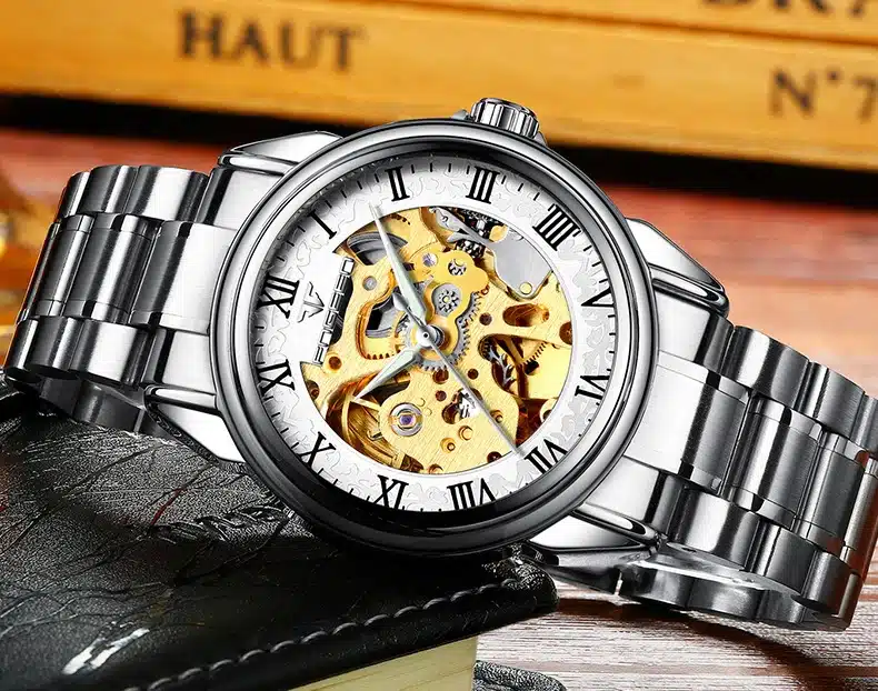 FNGEEN Automatic Mechanical Watches Fashion Men Wristwatch Between The Gold Clock Stainless Steel Men's Wrist Watch Box Relogio 11