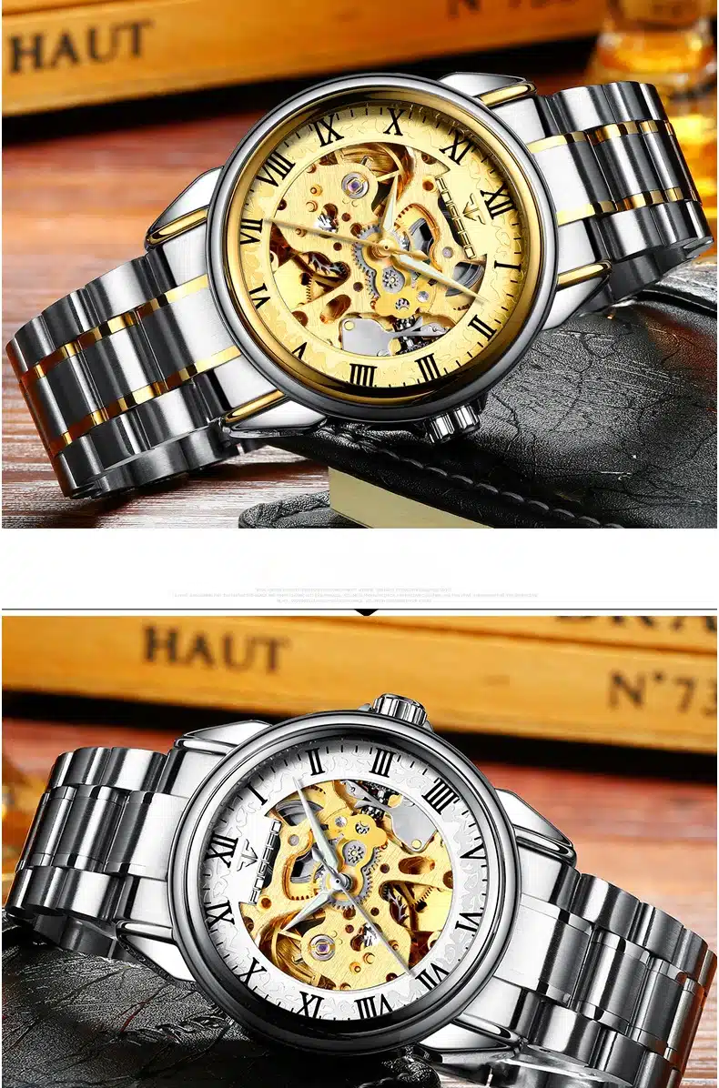 FNGEEN Automatic Mechanical Watches Fashion Men Wristwatch Between The Gold Clock Stainless Steel Men's Wrist Watch Box Relogio 16