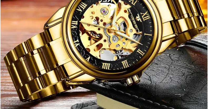 FNGEEN Automatic Mechanical Watches Fashion Men Wristwatch Between The Gold Clock Stainless Steel Men's Wrist Watch Box Relogio 19