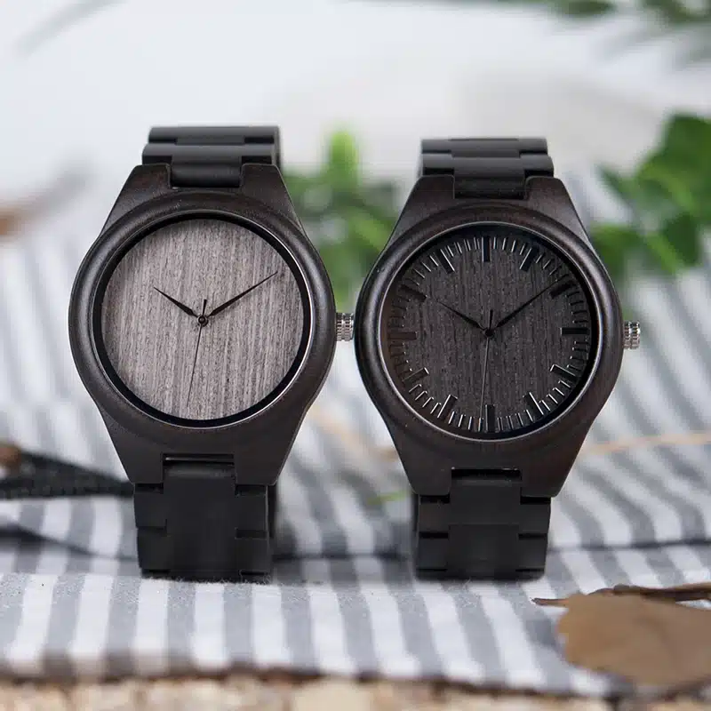 BOBO BIRD Mens Black Ebony Wooden Watches Wood Links Causal Quartz Wrist Watch in Gift Box custom logo 4