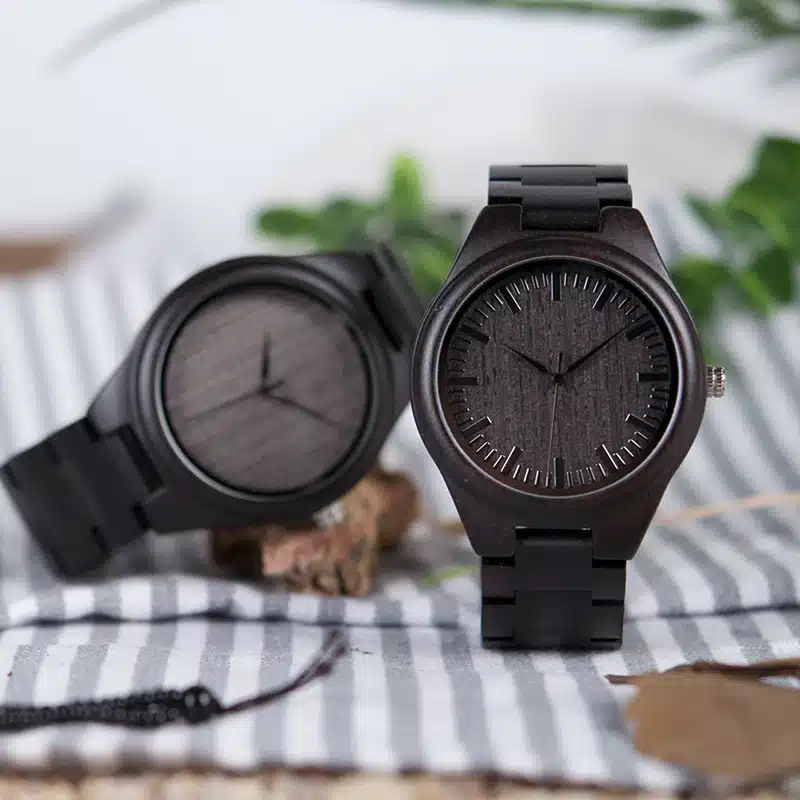 BOBO BIRD Mens Black Ebony Wooden Watches Wood Links Causal Quartz Wrist Watch in Gift Box custom logo 5