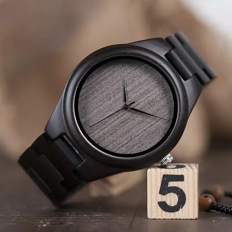 BOBO BIRD Mens Black Ebony Wooden Watches Wood Links Causal Quartz Wrist Watch in Gift Box custom logo 7
