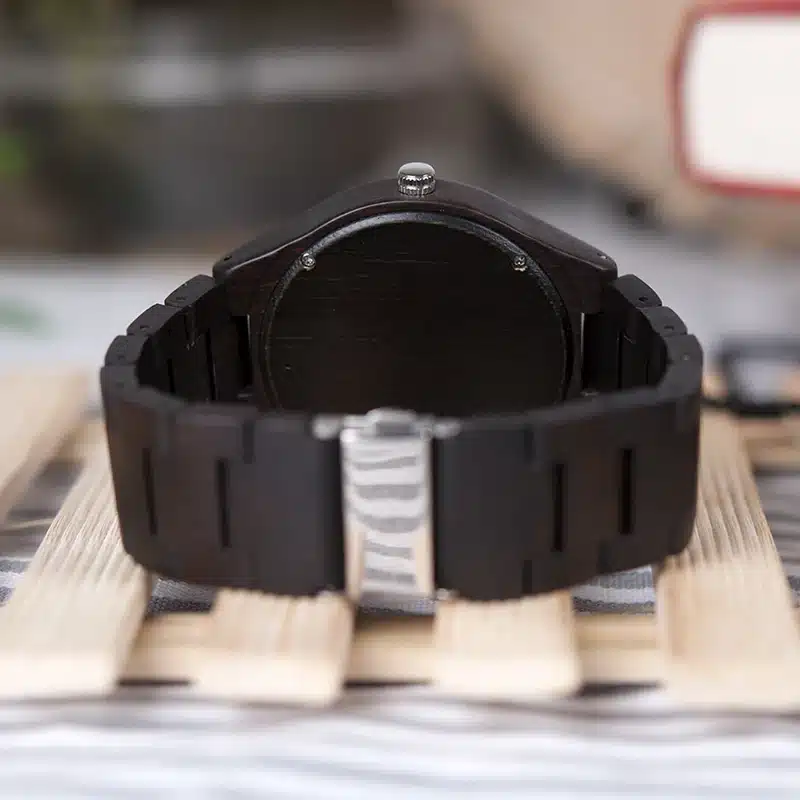 BOBO BIRD Mens Black Ebony Wooden Watches Wood Links Causal Quartz Wrist Watch in Gift Box custom logo 8