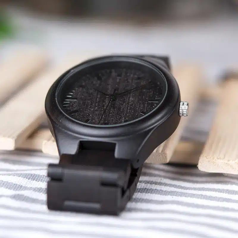 BOBO BIRD Mens Black Ebony Wooden Watches Wood Links Causal Quartz Wrist Watch in Gift Box custom logo 9