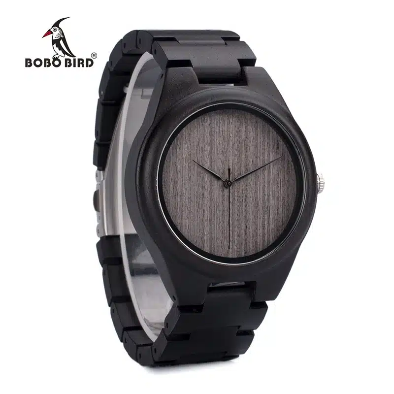 BOBO BIRD Mens Black Ebony Wooden Watches Wood Links Causal Quartz Wrist Watch in Gift Box custom logo 12