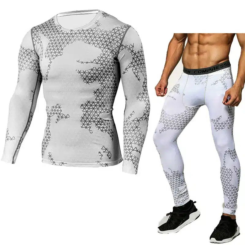 Detector Mens Compression Shirt Pants Set Bodybuilding Tight Long Sleeves Shirts Leggings Sport Suit Workout Fitness Sportswear 16