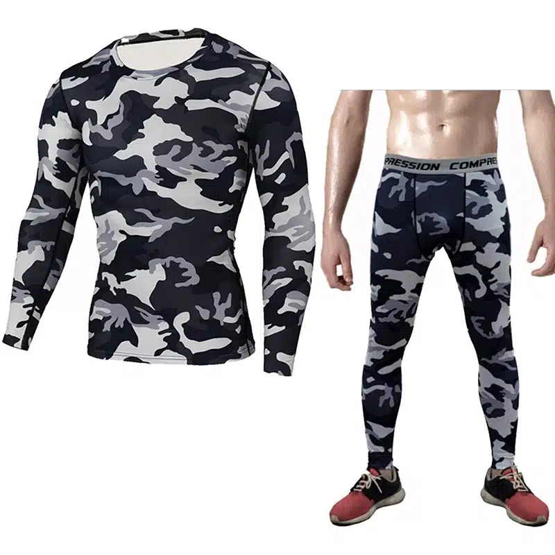Detector Mens Compression Shirt Pants Set Bodybuilding Tight Long Sleeves Shirts Leggings Sport Suit Workout Fitness Sportswear 17