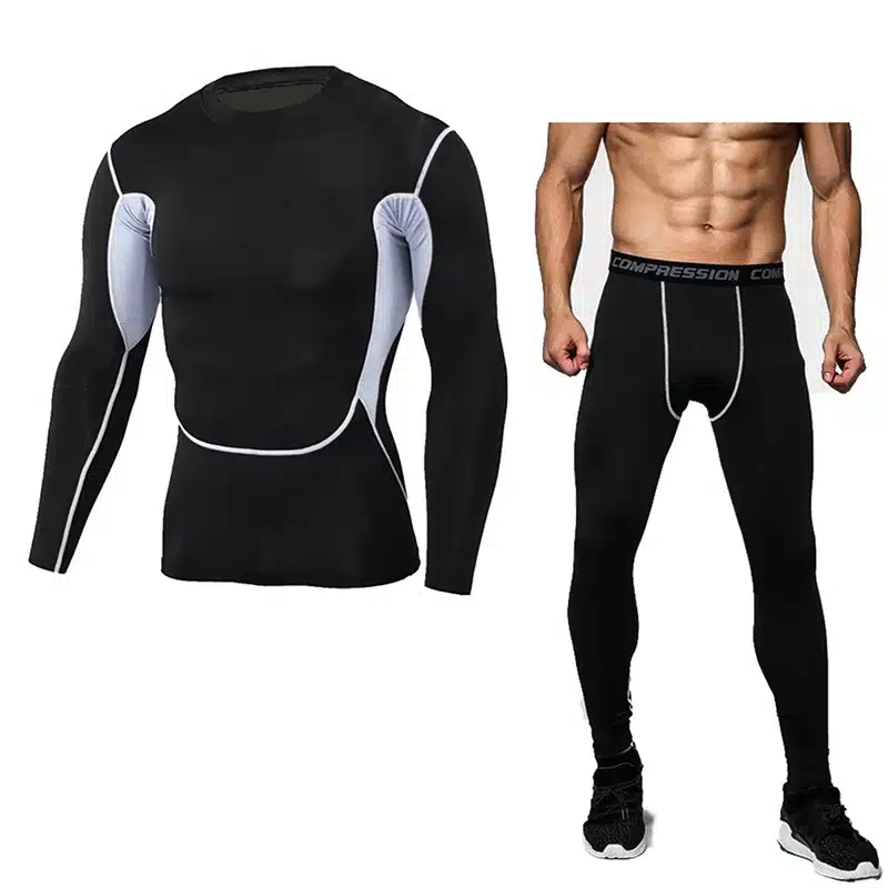 Detector Mens Compression Shirt Pants Set Bodybuilding Tight Long Sleeves Shirts Leggings Sport Suit Workout Fitness Sportswear 18