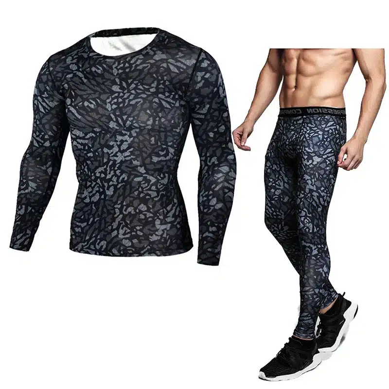 Detector Mens Compression Shirt Pants Set Bodybuilding Tight Long Sleeves Shirts Leggings Sport Suit Workout Fitness Sportswear 19