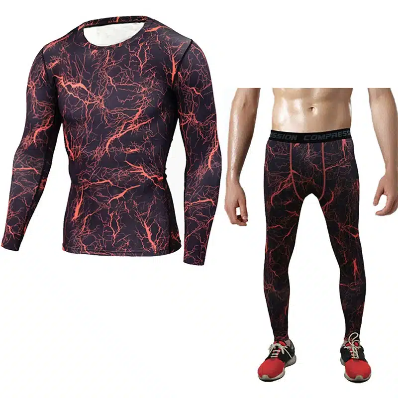 Detector Mens Compression Shirt Pants Set Bodybuilding Tight Long Sleeves Shirts Leggings Sport Suit Workout Fitness Sportswear 20