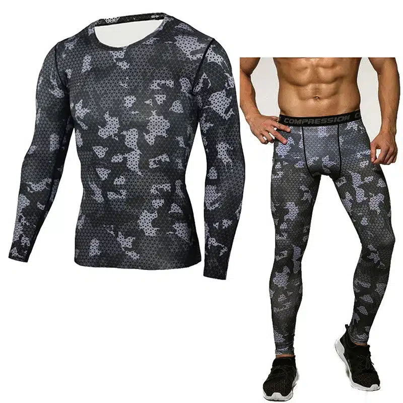 Detector Mens Compression Shirt Pants Set Bodybuilding Tight Long Sleeves Shirts Leggings Sport Suit Workout Fitness Sportswear 21