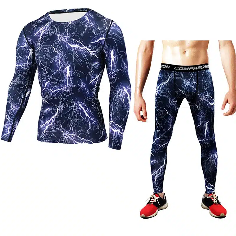 Detector Mens Compression Shirt Pants Set Bodybuilding Tight Long Sleeves Shirts Leggings Sport Suit Workout Fitness Sportswear 22