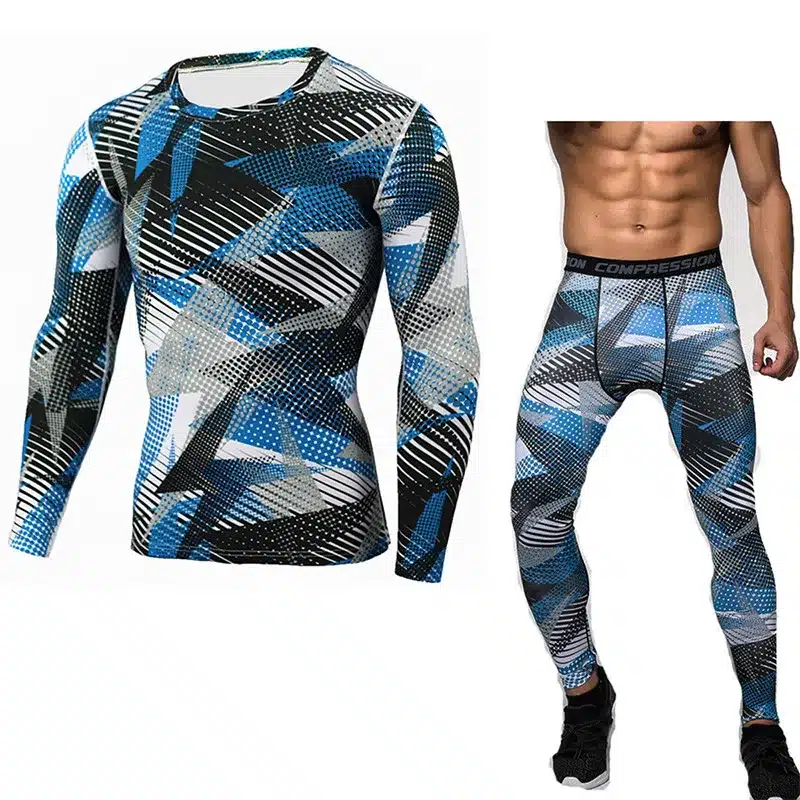 Detector Mens Compression Shirt Pants Set Bodybuilding Tight Long Sleeves Shirts Leggings Sport Suit Workout Fitness Sportswear 23
