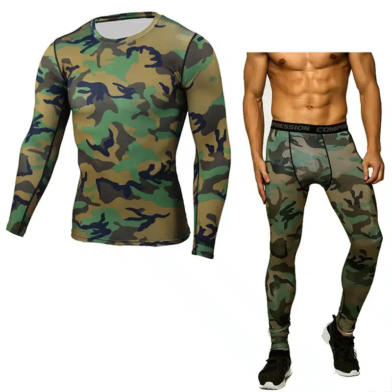 Detector Mens Compression Shirt Pants Set Bodybuilding Tight Long Sleeves Shirts Leggings Sport Suit Workout Fitness Sportswear 24