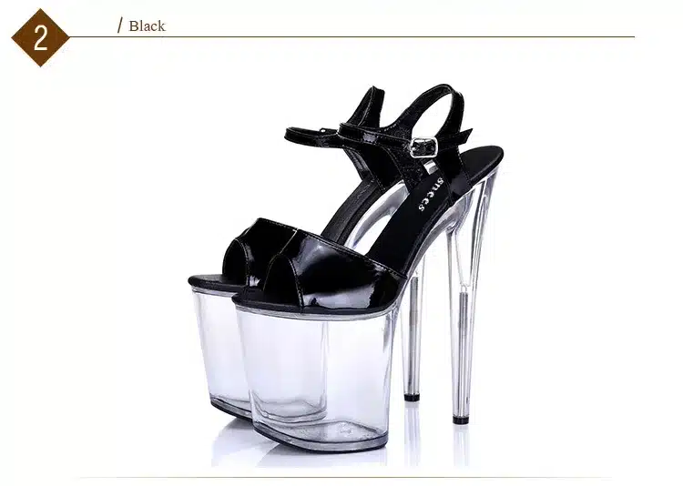 Platform Sandals Summer Style 2018 Catwalk Shows Steel Tube Dancing Shoes Sexy Ultra High Heels 20 cm Transparent Sandals 46