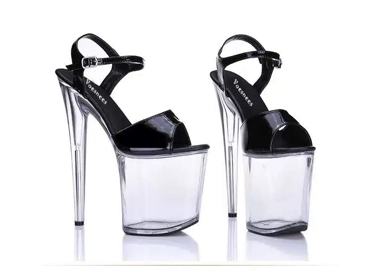 Platform Sandals Summer Style 2018 Catwalk Shows Steel Tube Dancing Shoes Sexy Ultra High Heels 20 cm Transparent Sandals 48
