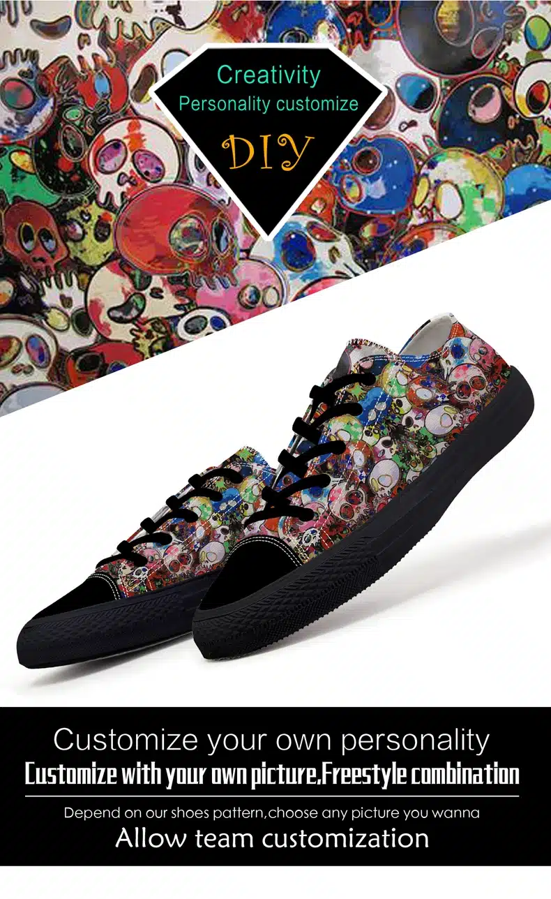 FIRST DANCE Spring Classic Canvas Shoes For Men Fashion Light Weight Skull Printed Black Shoes Casual Mens Hip Hop Shoes Flats 5