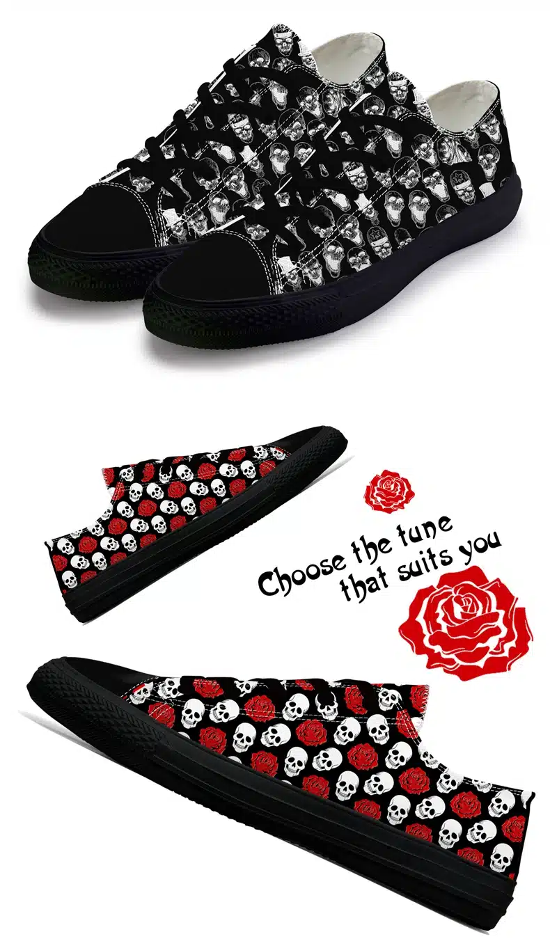 FIRST DANCE Spring Classic Canvas Shoes For Men Fashion Light Weight Skull Printed Black Shoes Casual Mens Hip Hop Shoes Flats 9