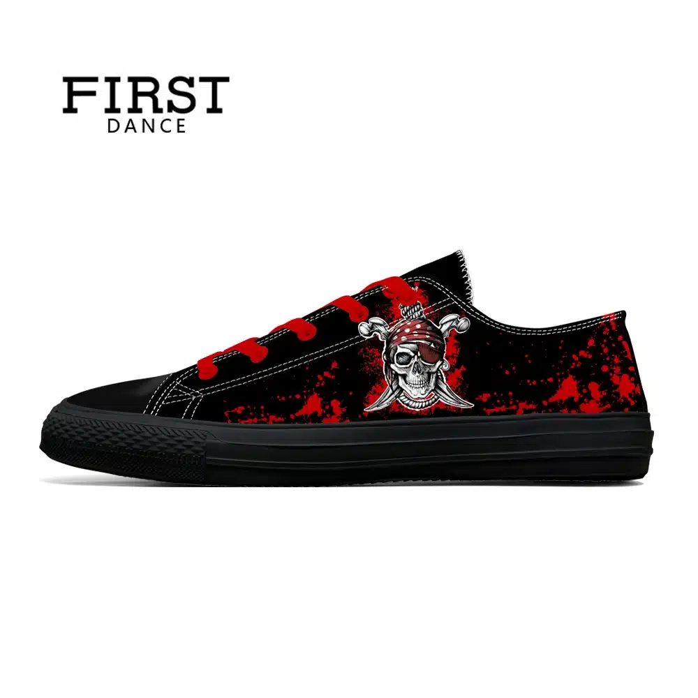 FIRST DANCE Spring Classic Canvas Shoes For Men Fashion Light Weight Skull Printed Black Shoes Casual Mens Hip Hop Shoes Flats 11