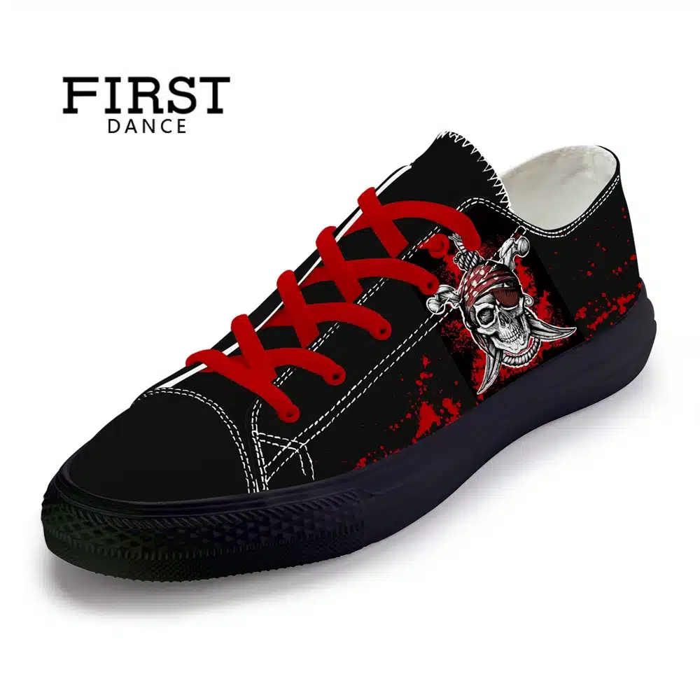 FIRST DANCE Spring Classic Canvas Shoes For Men Fashion Light Weight Skull Printed Black Shoes Casual Mens Hip Hop Shoes Flats 12
