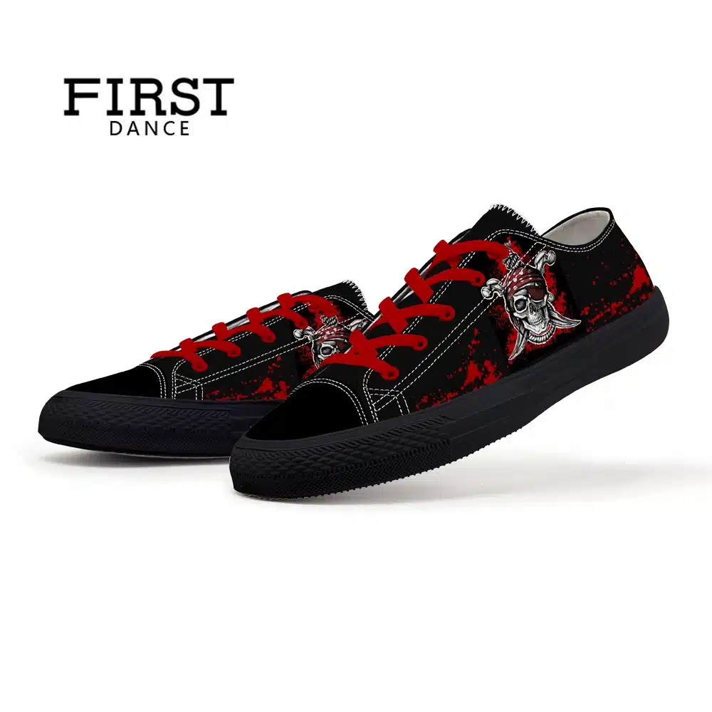 FIRST DANCE Spring Classic Canvas Shoes For Men Fashion Light Weight Skull Printed Black Shoes Casual Mens Hip Hop Shoes Flats 13
