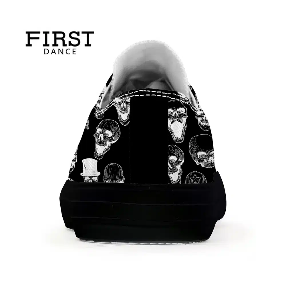 FIRST DANCE Spring Classic Canvas Shoes For Men Fashion Light Weight Skull Printed Black Shoes Casual Mens Hip Hop Shoes Flats 18