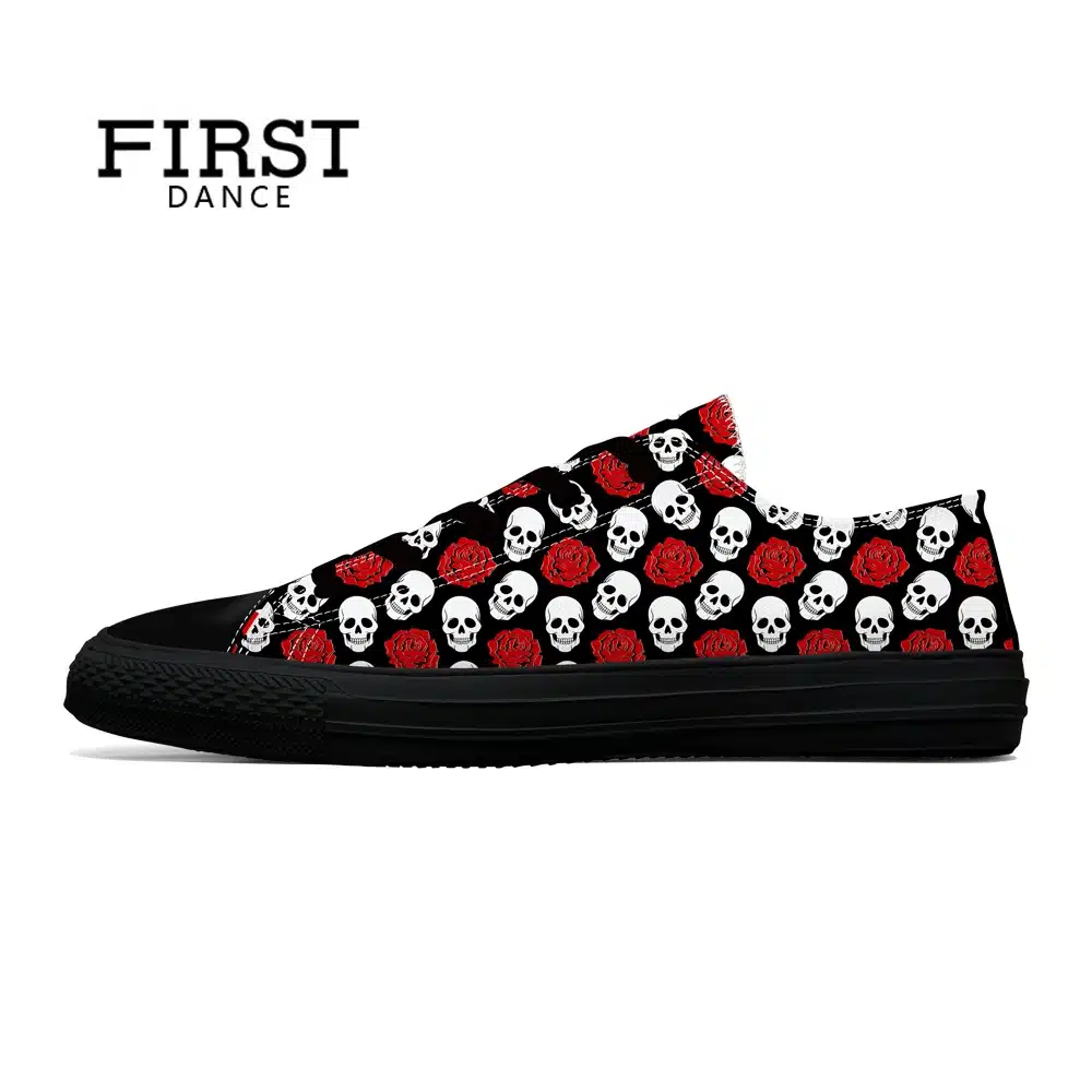 FIRST DANCE Spring Classic Canvas Shoes For Men Fashion Light Weight Skull Printed Black Shoes Casual Mens Hip Hop Shoes Flats 19