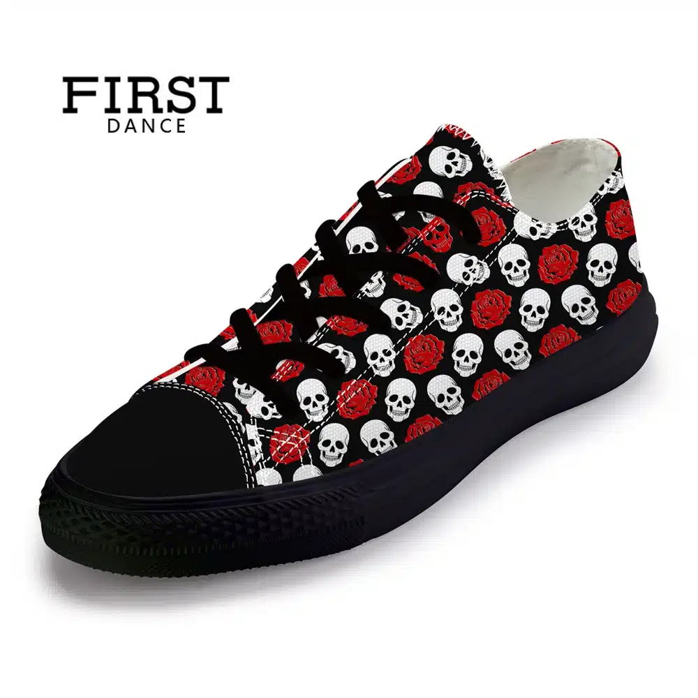 FIRST DANCE Spring Classic Canvas Shoes For Men Fashion Light Weight Skull Printed Black Shoes Casual Mens Hip Hop Shoes Flats 20