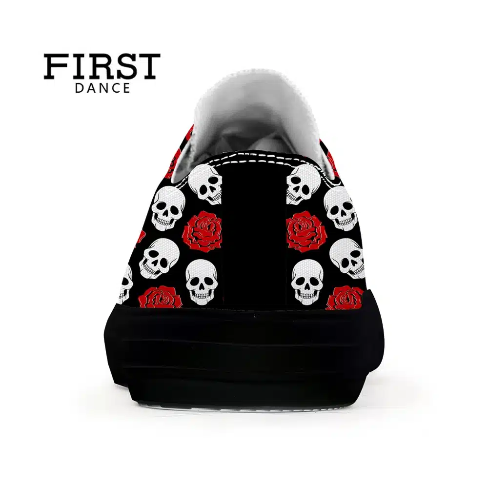 FIRST DANCE Spring Classic Canvas Shoes For Men Fashion Light Weight Skull Printed Black Shoes Casual Mens Hip Hop Shoes Flats 22