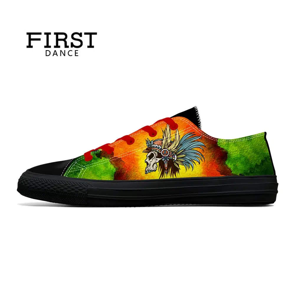 FIRST DANCE Spring Classic Canvas Shoes For Men Fashion Light Weight Skull Printed Black Shoes Casual Mens Hip Hop Shoes Flats 23