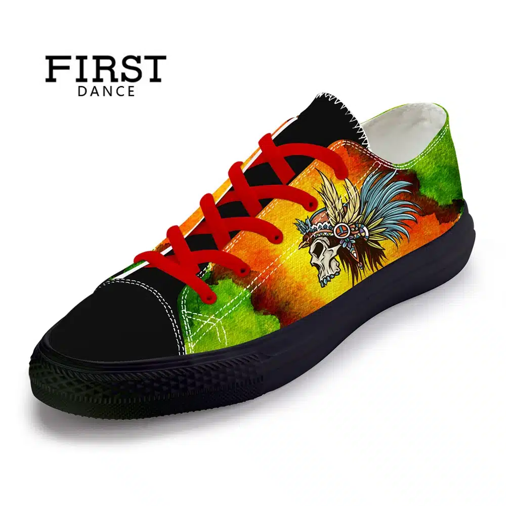 FIRST DANCE Spring Classic Canvas Shoes For Men Fashion Light Weight Skull Printed Black Shoes Casual Mens Hip Hop Shoes Flats 24