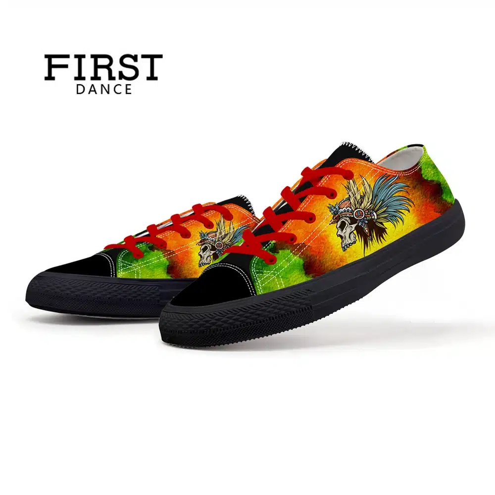 FIRST DANCE Spring Classic Canvas Shoes For Men Fashion Light Weight Skull Printed Black Shoes Casual Mens Hip Hop Shoes Flats 25
