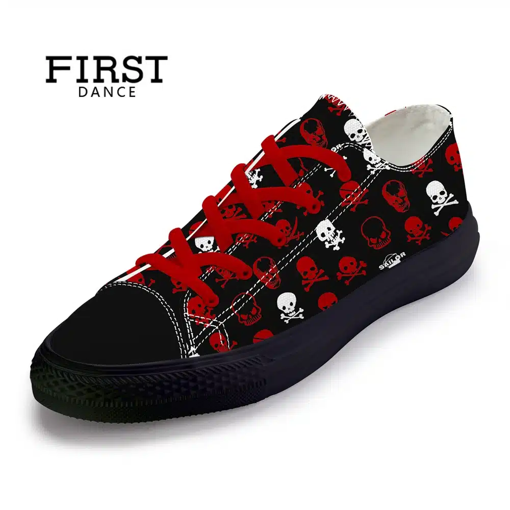 FIRST DANCE Spring Classic Canvas Shoes For Men Fashion Light Weight Skull Printed Black Shoes Casual Mens Hip Hop Shoes Flats 27
