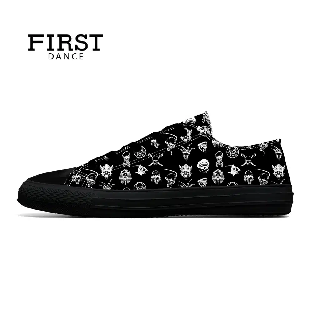 FIRST DANCE Spring Classic Canvas Shoes For Men Fashion Light Weight Skull Printed Black Shoes Casual Mens Hip Hop Shoes Flats 31
