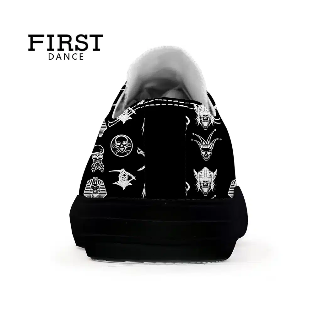 FIRST DANCE Spring Classic Canvas Shoes For Men Fashion Light Weight Skull Printed Black Shoes Casual Mens Hip Hop Shoes Flats 34